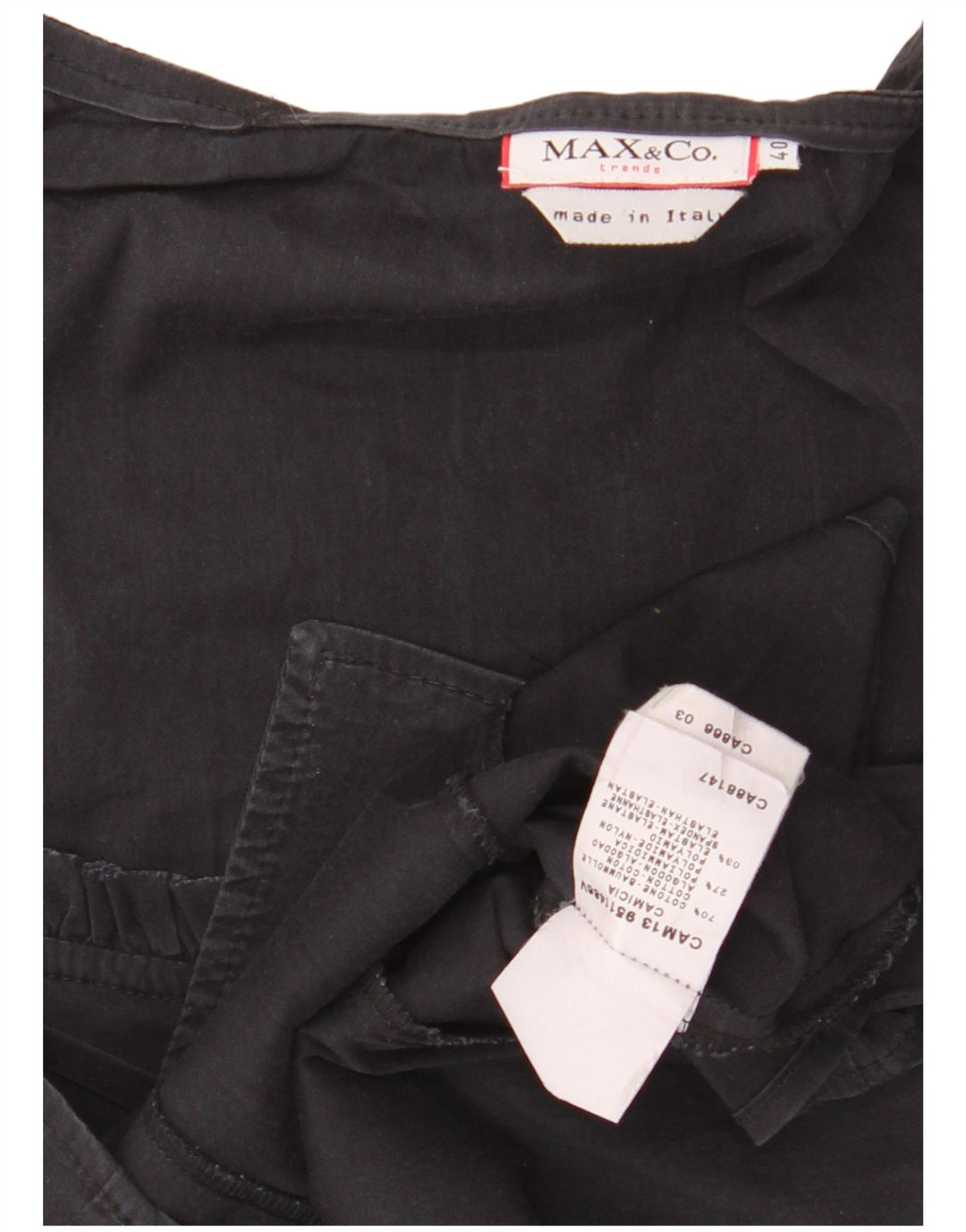 MAX & CO. Blusa corta con volantes en la parte delantera para mujer IT 40 Small Black Cotton