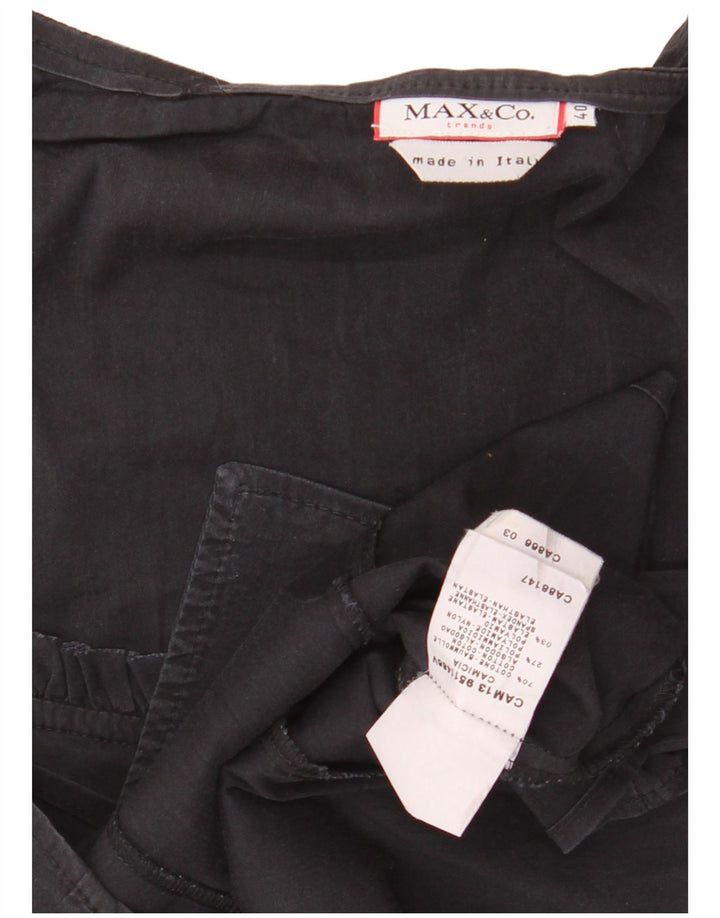 MAX & CO. Blusa corta con volantes en la parte delantera para mujer IT 40 Small Black Cotton