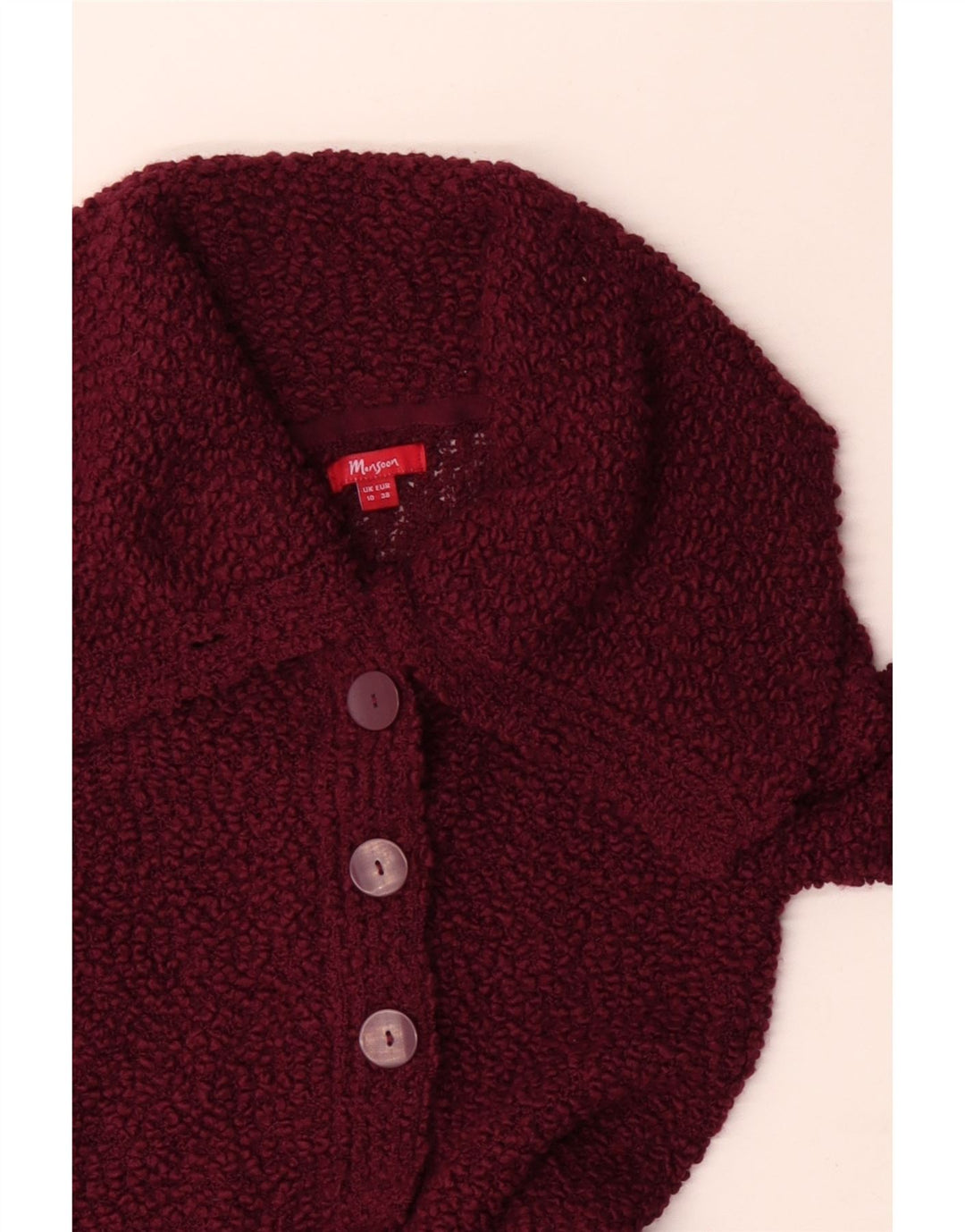 Monsoon Suéter tipo cárdigan largo para mujer UK 40 Small Borgoña