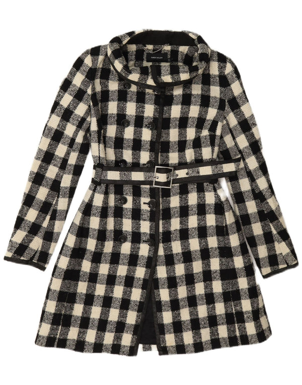 Karen Millen Womens Overcoat UK 6 XS Black Gingham Wool