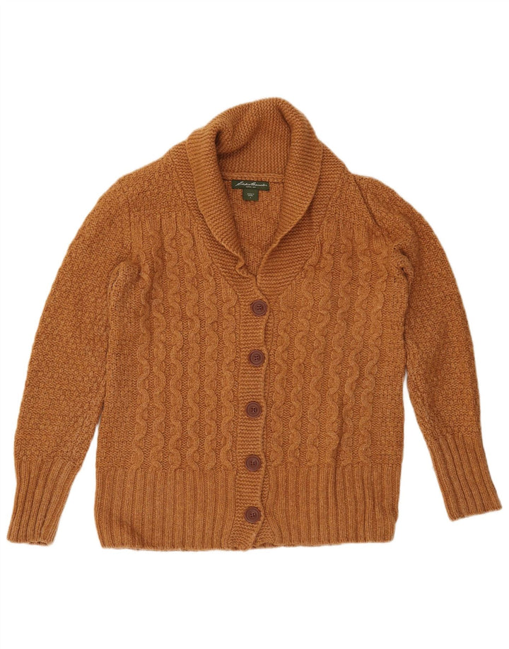 EDDIE BAUER Suéter tipo cárdigan extragrande para mujer UK 10 Small Brown Lambswool
