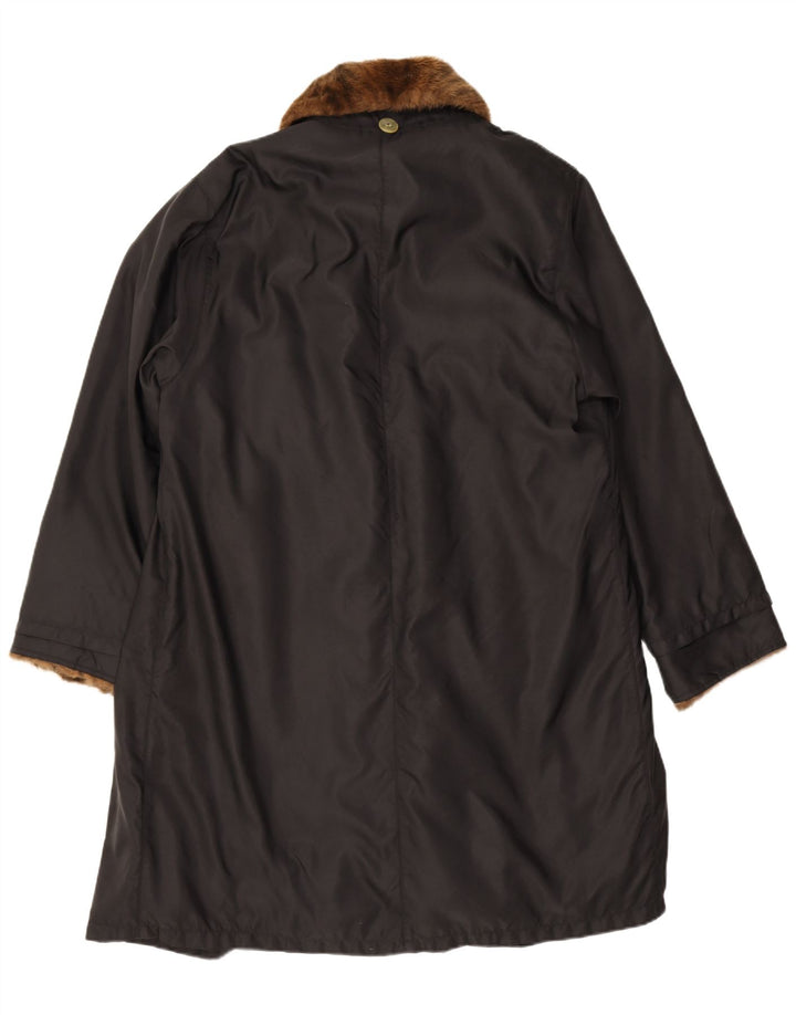 Vintage Mujer Sherpa Abrigo IT 42 Medio Negro Poliamida