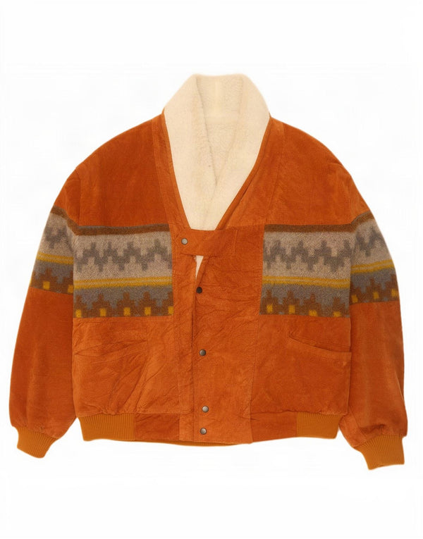 Colombus Chaqueta de cuero holgada para hombre UK 40 Large Beige Geométrico