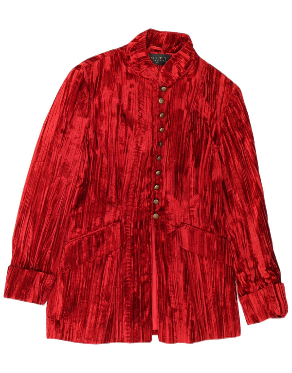 Vintage mujer terciopelo Blazer chaqueta Reino Unido 14 poliéster rojo medio