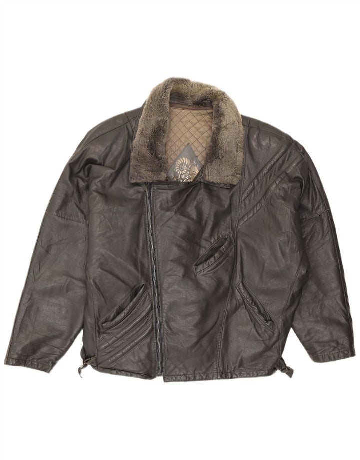 Vintage hombres cuero biker chaqueta Reino Unido 40 cuero negro grande