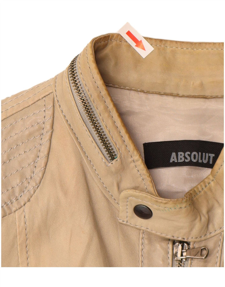 Vintage mujer chaqueta de cuero Reino Unido 16 cuero beige grande