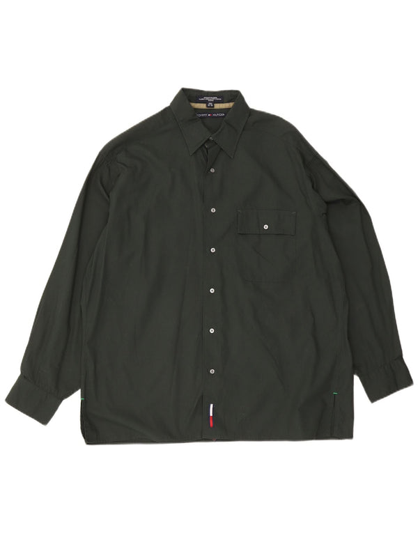 Tommy Hilfiger Camisa para hombre Talla 15 1/2 Algodón verde mediano