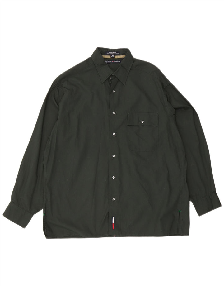 Tommy Hilfiger Camisa para hombre Talla 15 1/2 Algodón verde mediano