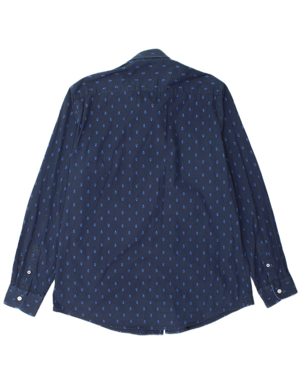 Crew Clothing Camisa ajustada para hombre Algodón geométrico azul marino grande