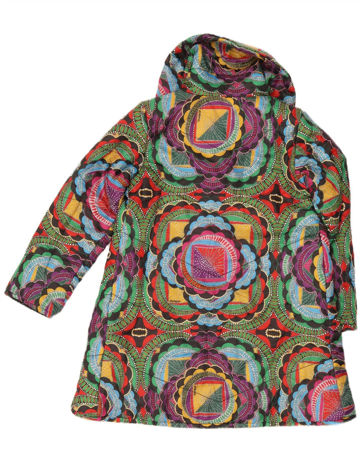Desigual Mujer Chaqueta Acolchada UK 10 Pequeña Poliéster Geométrico Multicolor