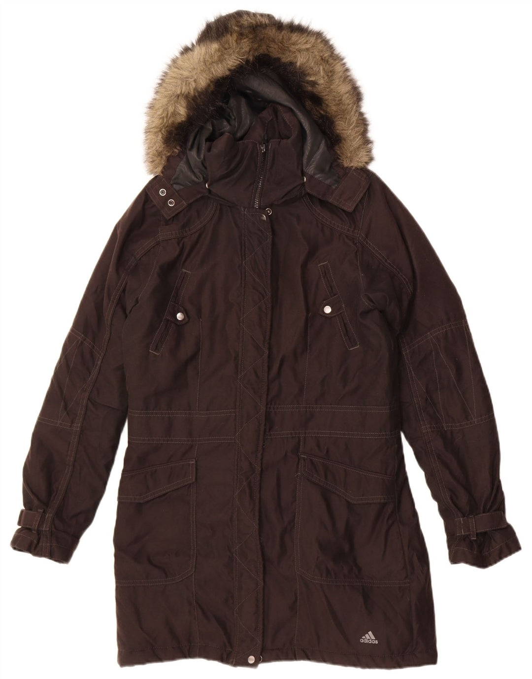 Adidas - Parka con capucha para mujer, talla 40, poliéster negro mediano