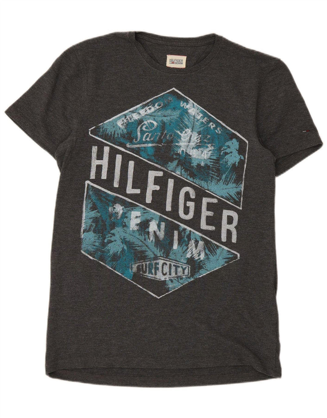Tommy Hilfiger Hombre Camiseta Gráfica Top Gris Medio