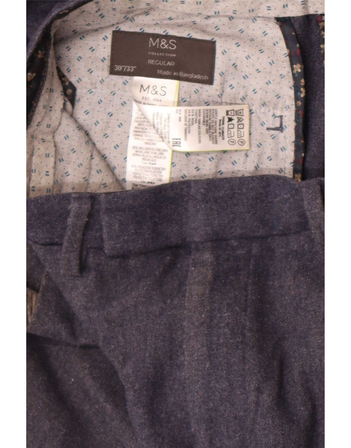 Marks & Spencer Pantalón de traje recto para hombre W30 L27 Lana azul marino