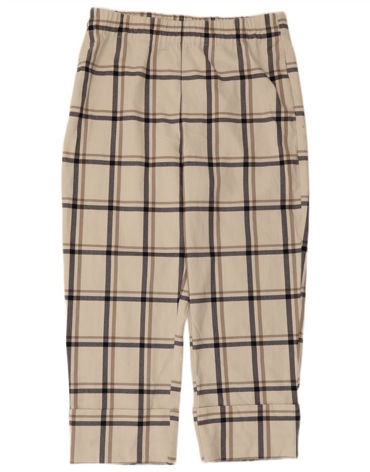Zara Mujer Pantalón Cropped XL W32 L24 Cuadros Blanco Poliéster