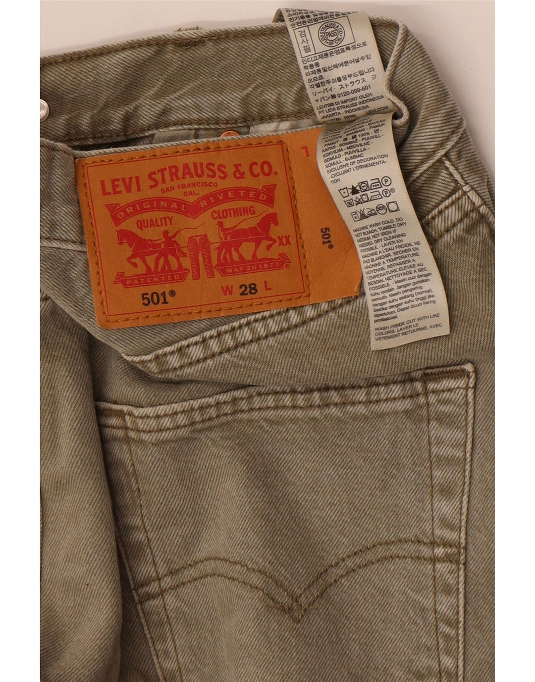 Levi's Mens 501 Denim Shorts W28 Pequeño Algodón Caqui