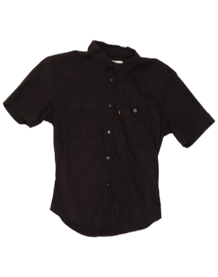 Levi's Camisa ajustada de manga corta para hombre, talla pequeña, algodón negro