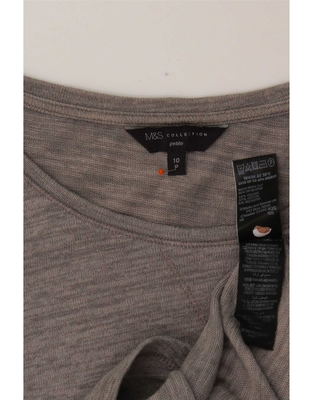 Marks & Spencer Top para mujer manga 3/4 UK 10 Viscosa moteada gris pequeña