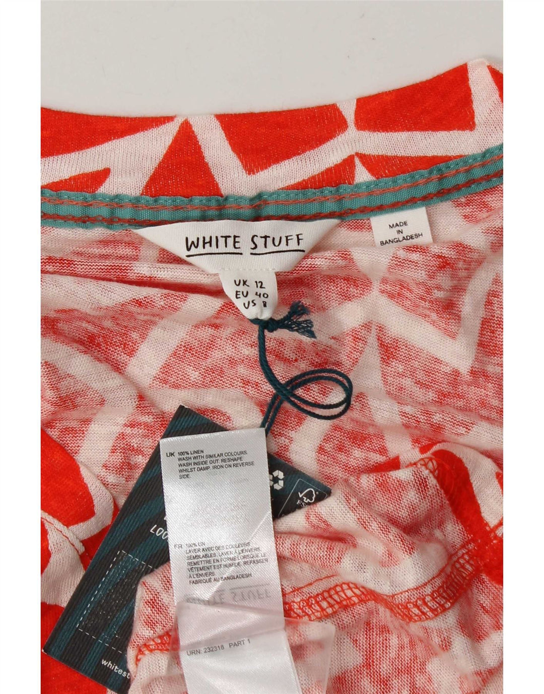 Blusa para mujer de White Stuff UK 40, lino geométrico rojo mediano