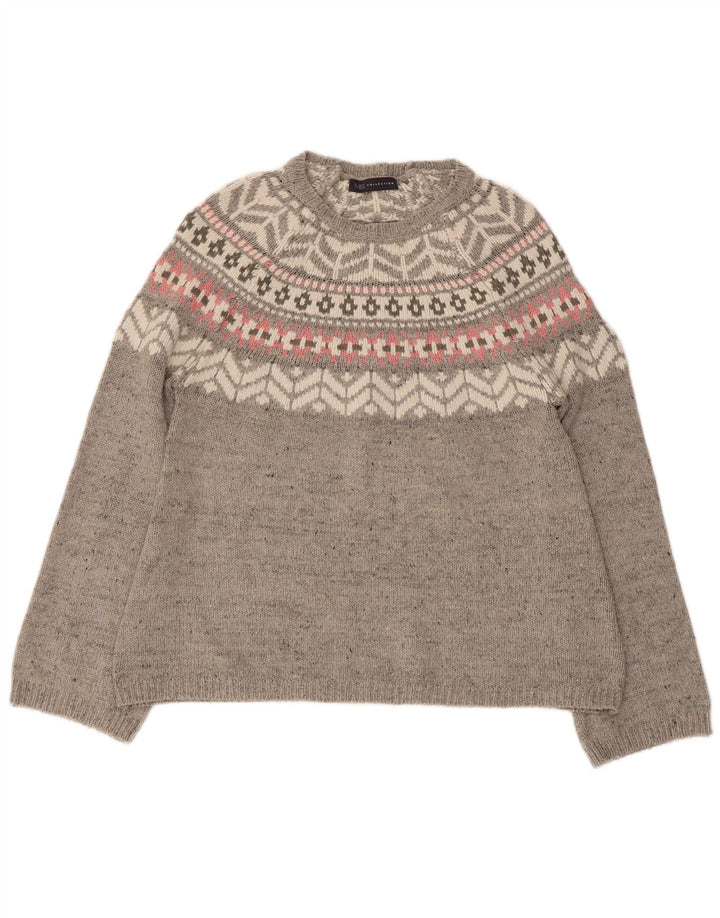 Marks & Spencer Suéter tipo jersey con cuello barco para mujer Reino Unido 40 Gris medio Fair Isle