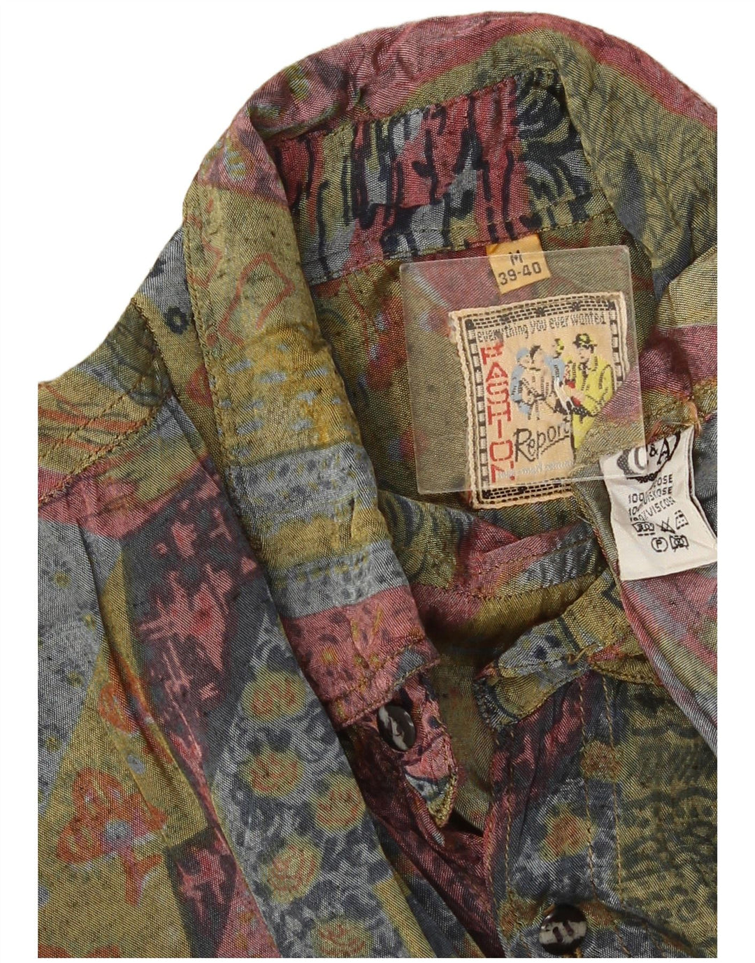 Camisa C&A Hombre Talla 39/40 Mediana Viscosa Geométrica Multicolor