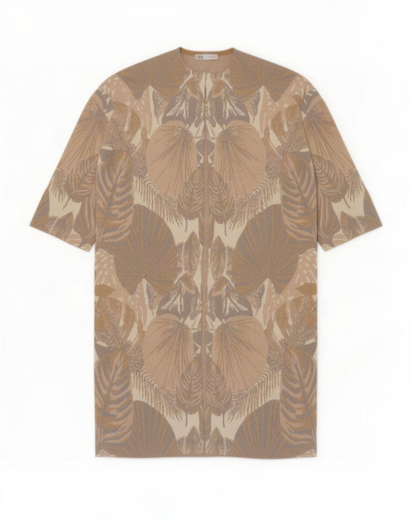 Zara Vestido De Carpa De Manga 3/4 De Gran Tamaño para Mujer UK 40 Small Beige Floral