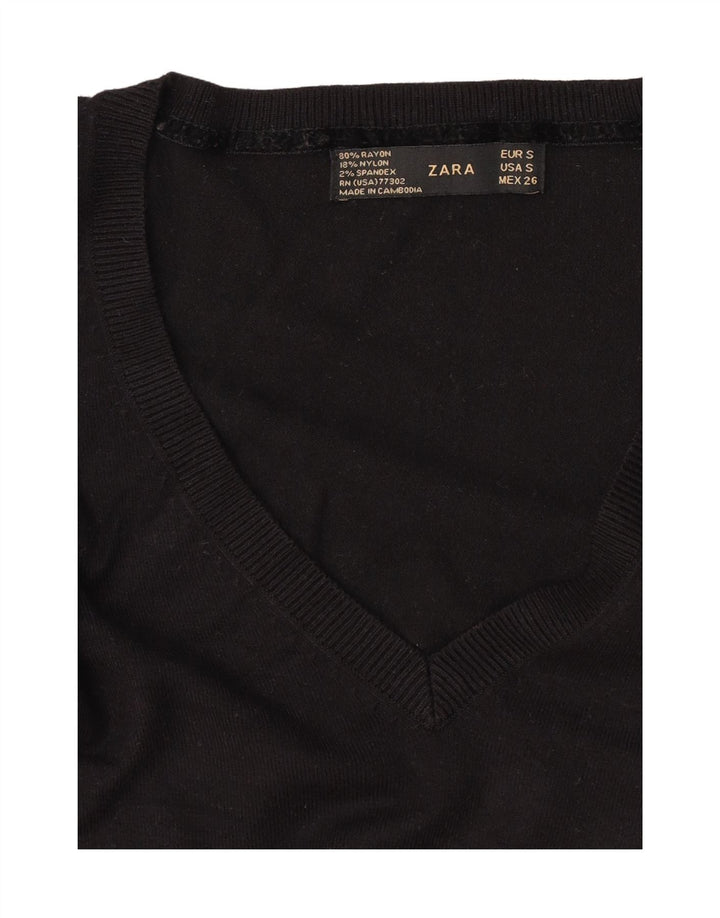 Zara - Jersey con cuello en V para mujer, talla 8, talla pequeña, rayón negro