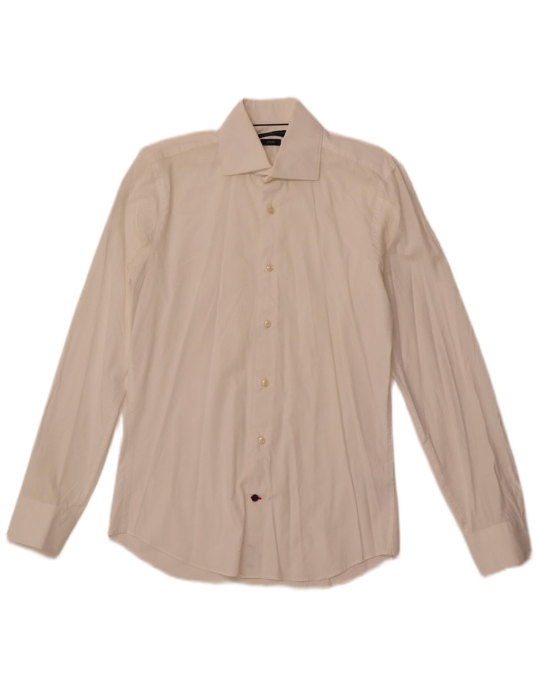Tommy Hilfiger Camisa a medida para hombre Talla 37 14 1/2 Pequeña Algodón blanquecino
