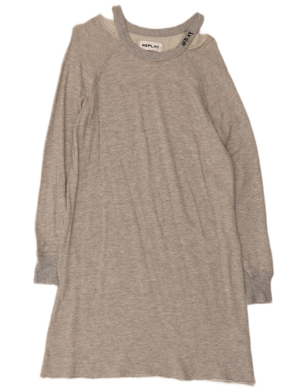 Replay Vestido tipo sudadera de manga larga para mujer UK 10 Small Grey Cotton