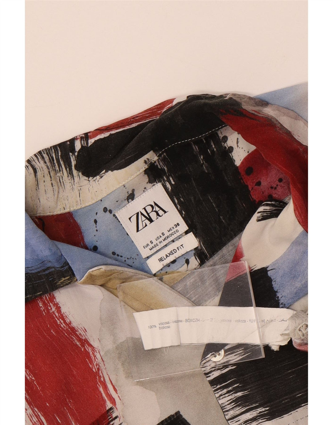 Zara Hombre Camisa Relaxed Fit Manga Corta Pequeño Multicolor Geométrico