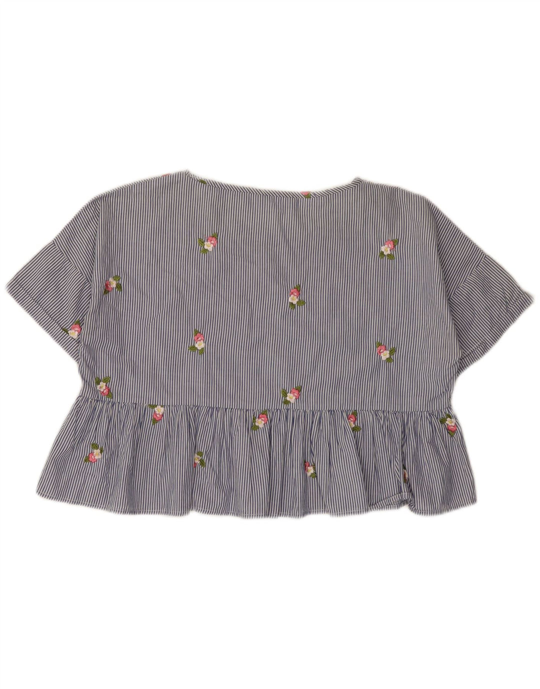 Zara Blusa Corta Extragrande para Mujer UK 10 Small Azul Rayas Algodón