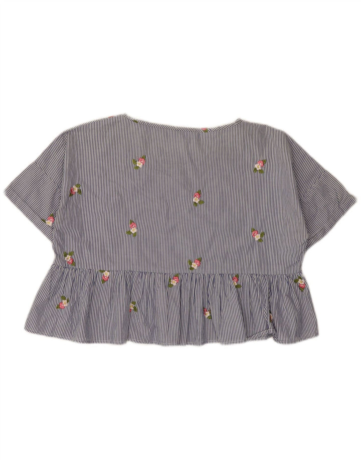 Zara Blusa Corta Extragrande para Mujer UK 10 Small Azul Rayas Algodón