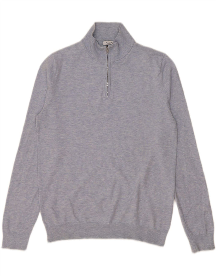 Jersey Reiss Hombre con cuello con cremallera y cuello redondo de algodón azul pequeño