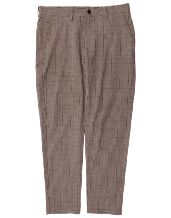 Zara Mens Slim Chino Pantalones EU 42 Large W32 L30 Gris Cuadros Poliéster