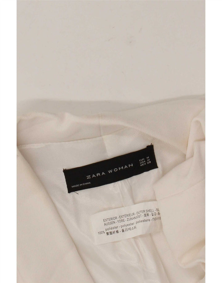 Zara Chaqueta Blazer Abierta De Manga 3/4 para Mujer UK 44 Poliéster Blanco Mediano