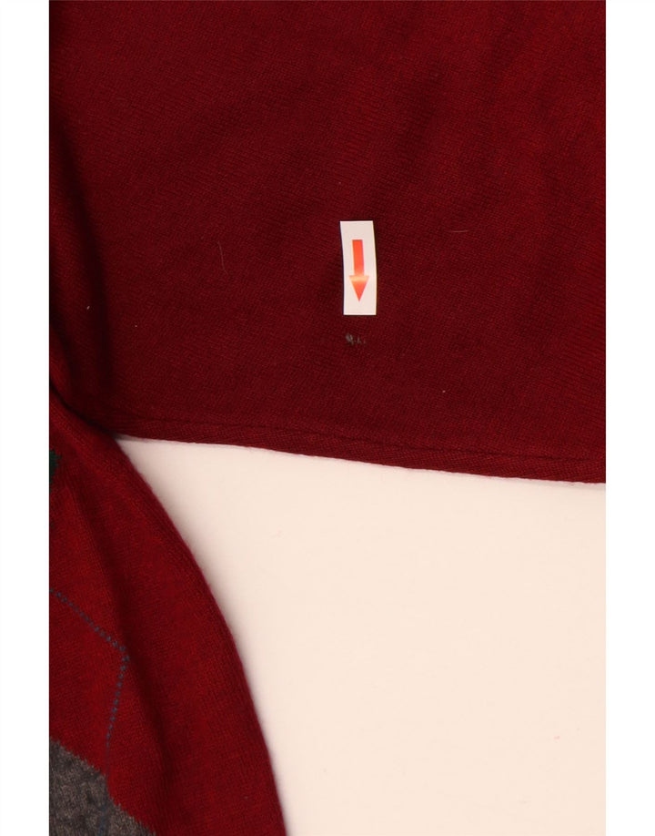 VINTAGE Hombres Polo Cuello Jersey Suéter Grande Rojo Argyle/Diamante