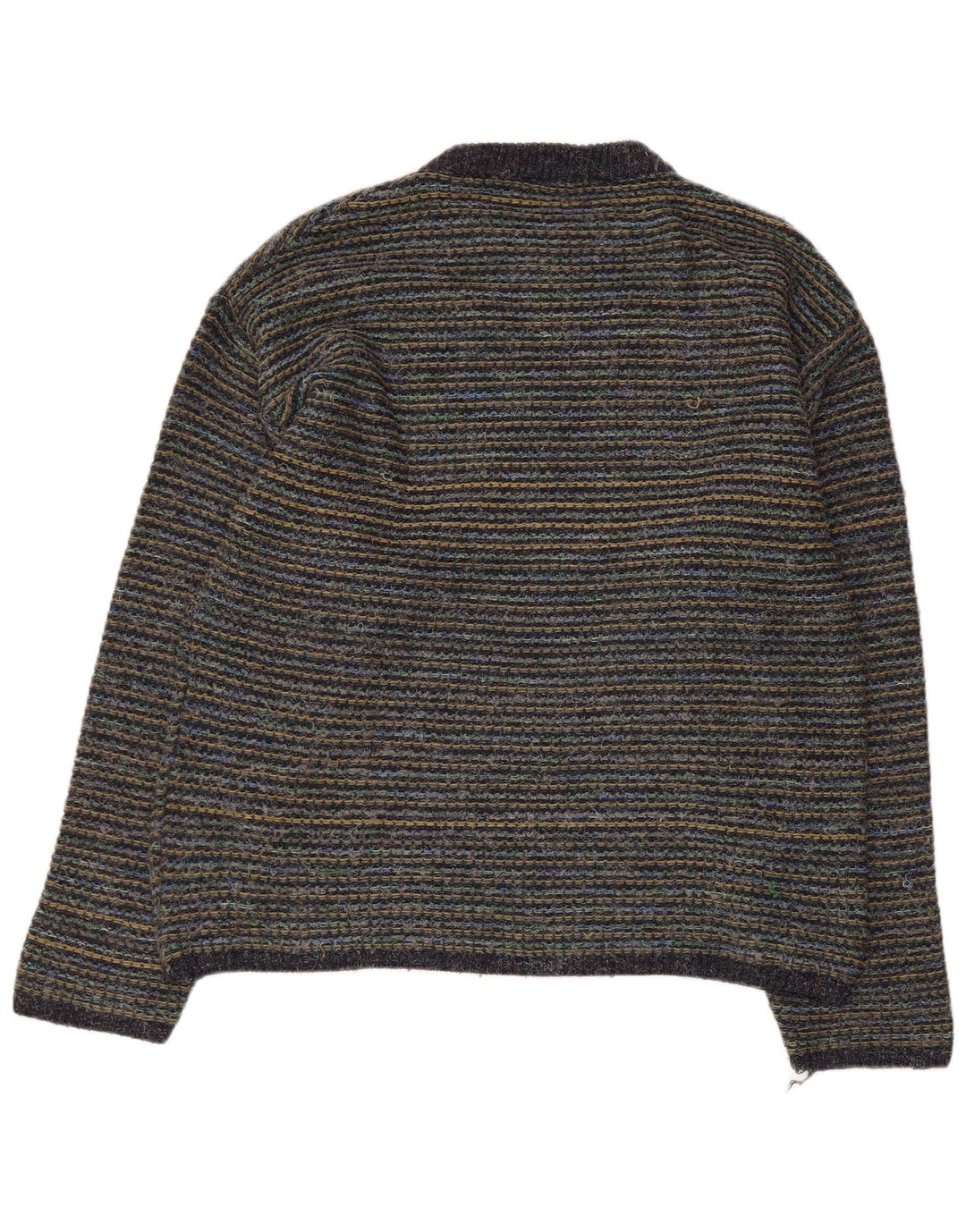 Vintage hombres cuello redondo jersey suéter grande multicolor lana a rayas