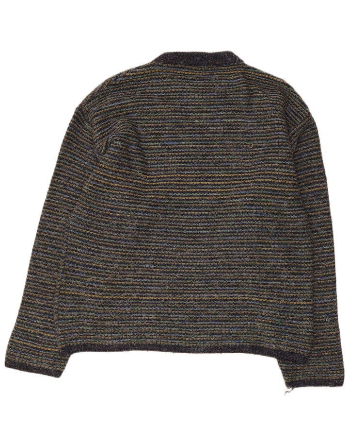 Vintage hombres cuello redondo jersey suéter grande multicolor lana a rayas