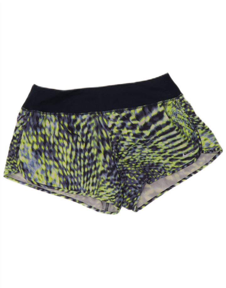 NIKE - Pantalones cortos deportivos para mujer Dri Fit con patrón abstracto, talla 40, talla M, color azul marino