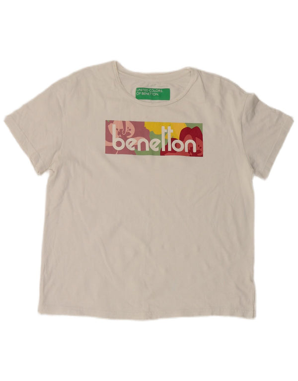 Benetton Camiseta Estampada De Mujer ES 44 Mediano Blanco Algodón