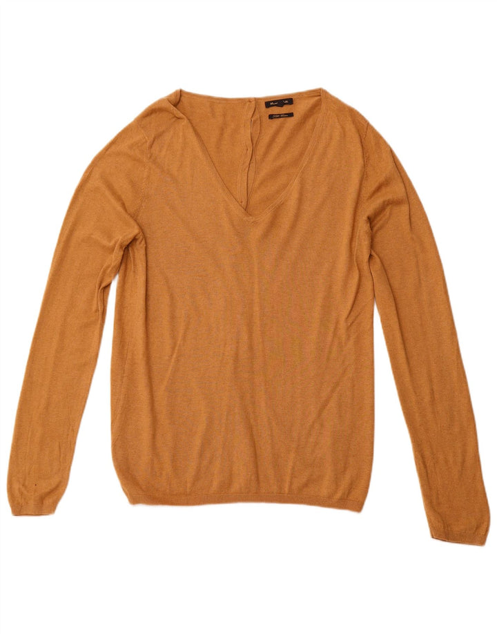 MASSIMO DUTTI Jersey con cuello en V para mujer UK 44 Grande Algodón marrón