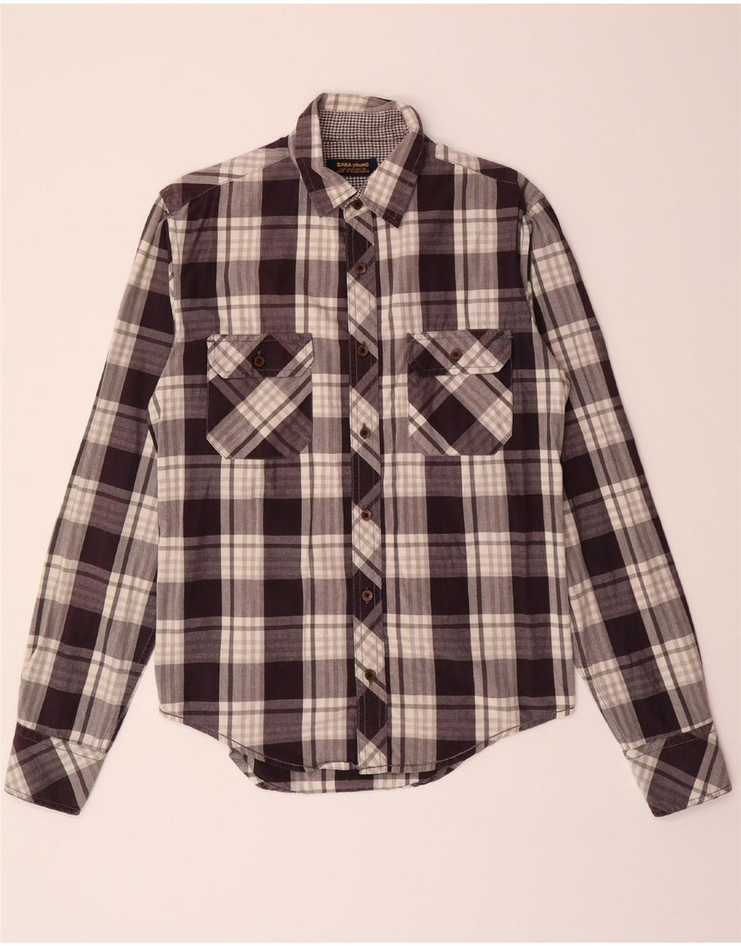 ZARA Mens Shirt Small Grey Check Cotton Vintage Zara and Second-Hand Zara from Messina Hembry 