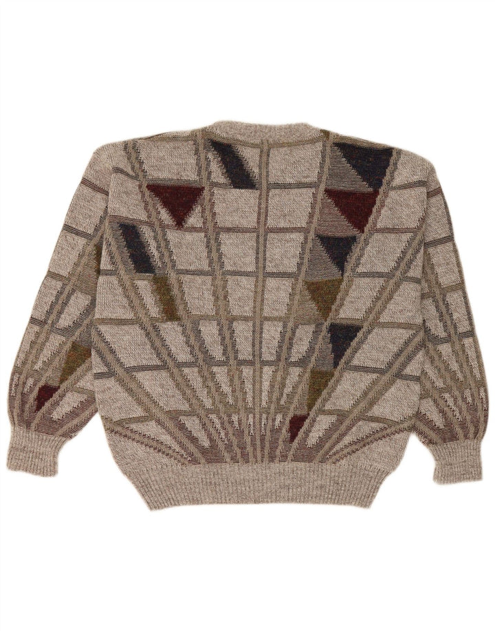 Frank Alexs Jersey de Cuello Redondo para Hombre IT 50 Lana geométrica Gris Medio