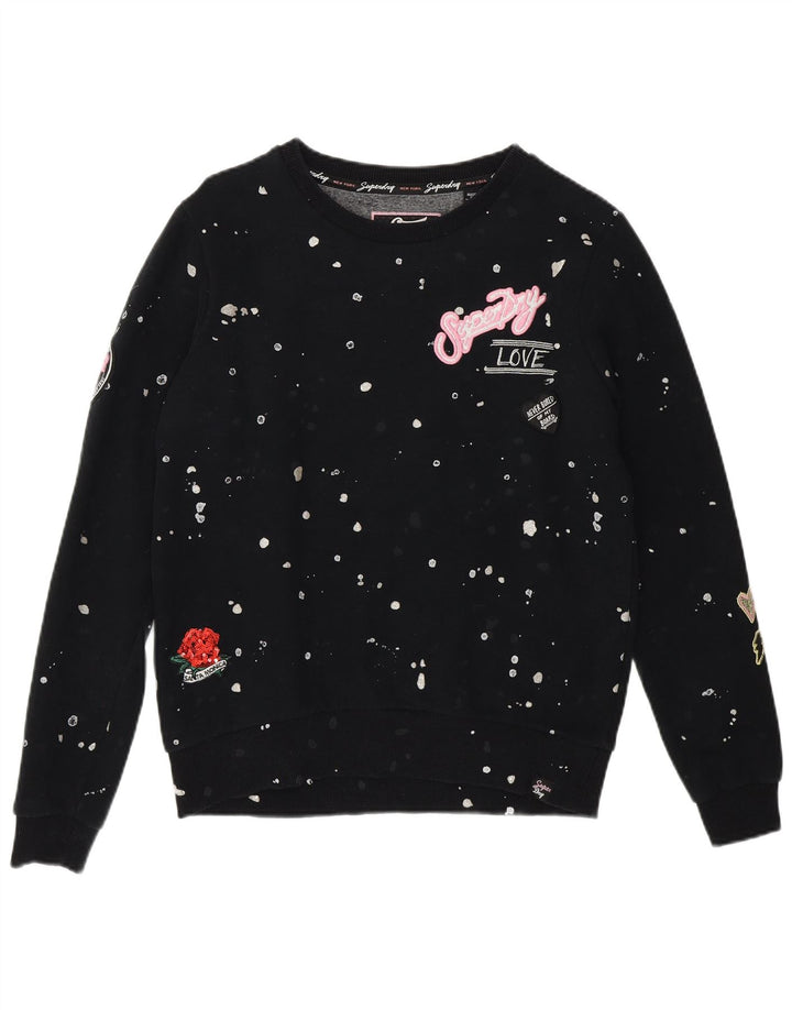 SUPERDRY Jersey de sudadera extragrande para mujer UK 10 Small Black Spotted