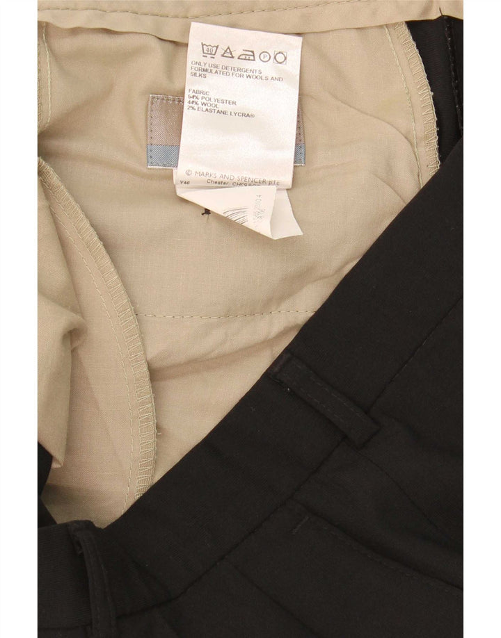 Marks & Spencer Pantalón de traje con pinzas para hombre W34 L33 Poliéster negro
