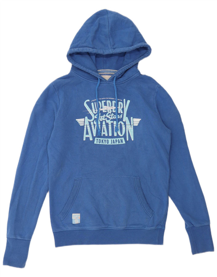 Superdry Jersey con capucha gráfica de algodón azul medio