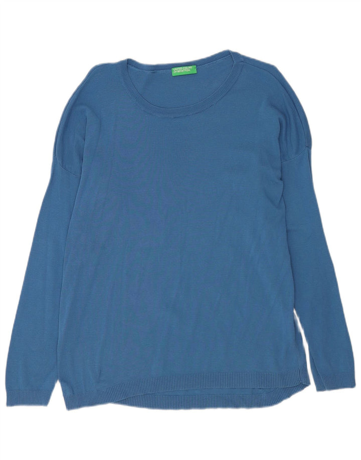 Benetton Jersey De Cuello Redondo Para Mujer ES 44 Azul Medio Algodón