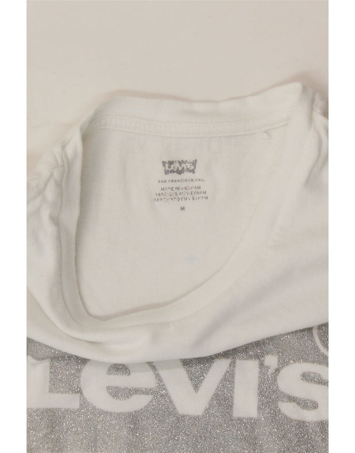 LEVI'S Womens Graphic T-Shirt Top UK 12 Medium White Vintage Levi's and Second-Hand Levi's from Messina Hembry 