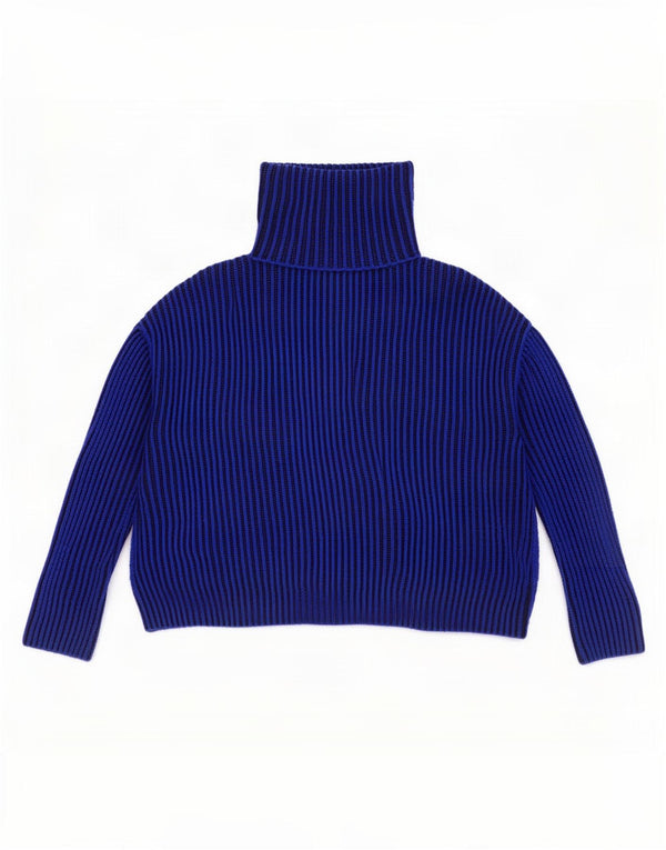 Zara Mens Oversize Roll Neck Jumper Sweater UK 44 Azul Medio Rayas Pintadas