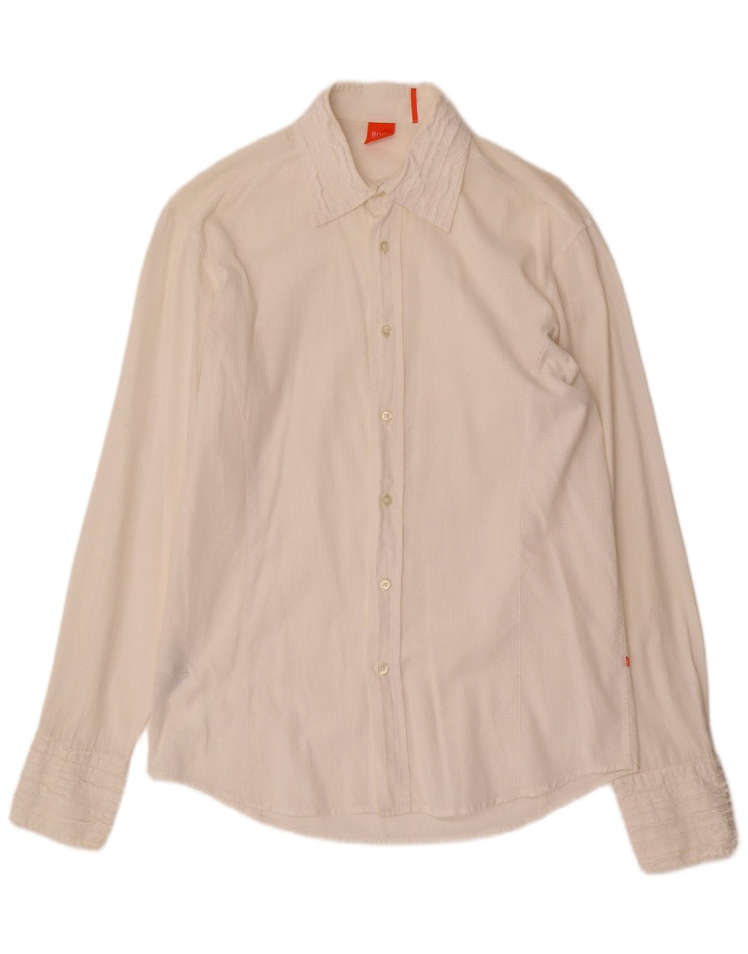 HUGO BOSS Mens Shirt Medium Off White Check Cotton