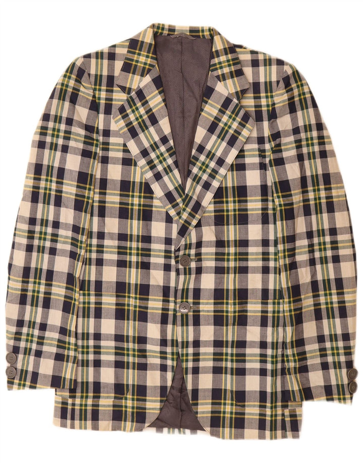 Vintage hombres 2 botones Blazer chaqueta pequeña azul marino cheque